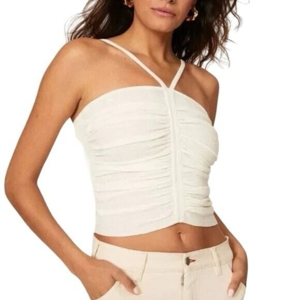 Sandro Paris Women's Cream Ribbed Calypso Strappy Crop Top